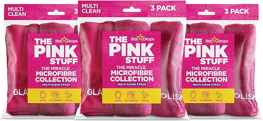 Stardrops The Pink Stuff Miracle Microfibre Cloth Collection – All-Purpose, Glass, and Polish Cleaning Cloths for a Streak-Free Shine (9-Pack)