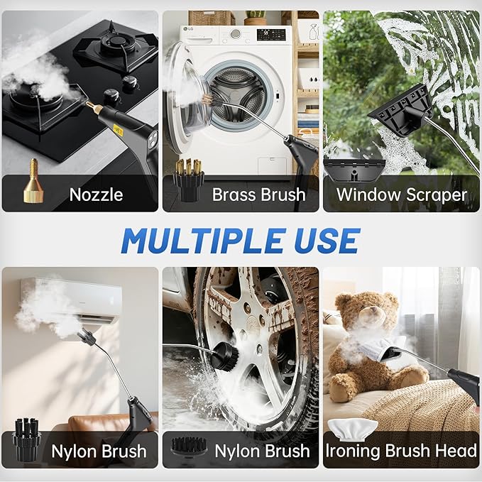 Pressurized Handheld Steam Cleaner, Portable Steamer for Cleaning with 1.2L Large Tank, 15s Fast Heat-Up, 6-Level Adjustable, Powerful Steam Cleaner for Home, Car, Kitchen, Tile, Grout(White)