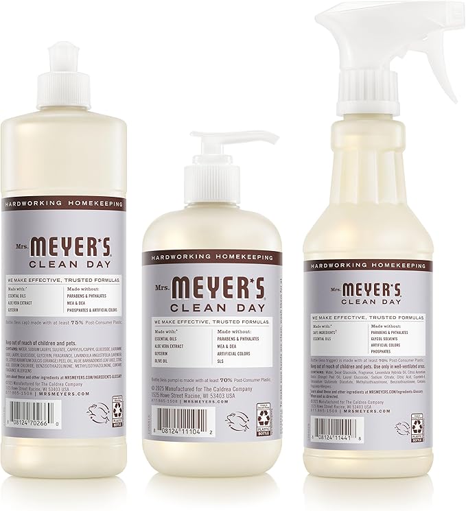 Mrs. MEYER'S CLEAN DAY Kitchen Basics Set, Lavender Scent Cleaning Supplies includes Hand Soap (12.5 Fl Oz), Dish Soap (16 Fl Oz) and Multi-Surface Cleaner (16 Fl Oz)