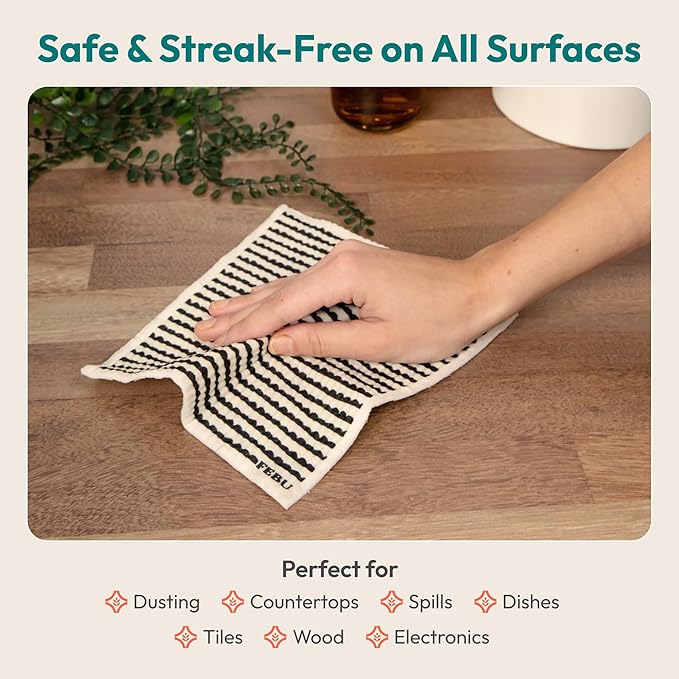 FEBU Swedish Dishcloths for Kitchen | 5 Pack Floral Reusable Paper Towels Washable | Swedish Dish Towels | Non-Scratch Cellulose Sponge Cloths | No Odor, Biodegradable Cleaning Cloths
