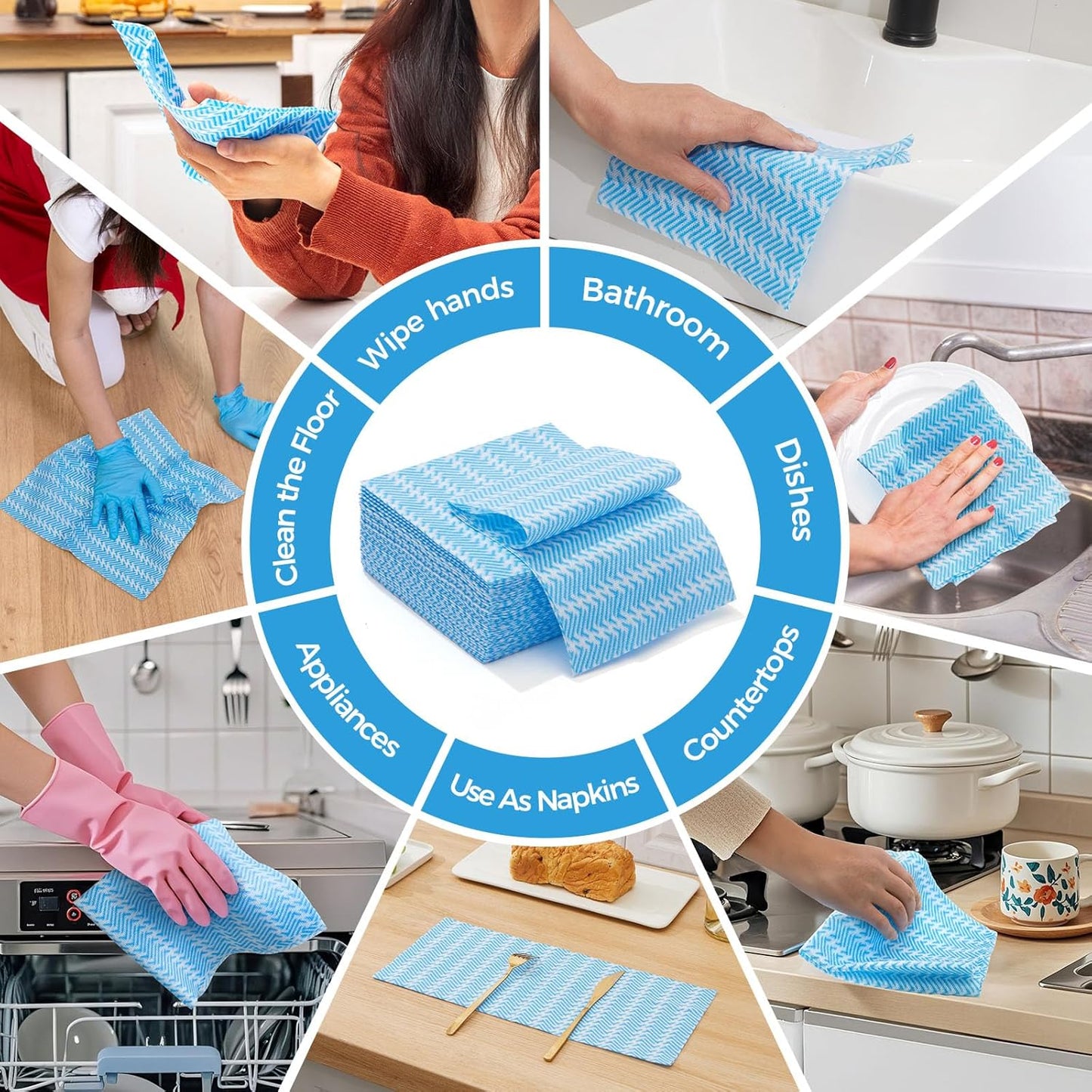 Handi Wipes Reusable Cloths Disposable Cleaning Towels Kitchen Dry Wipes Reusable Dish Towel Dish Cloths Dry Fast Multi-Purpose Heavy Duty Towels, Thick and Absorbnet 80 Count/Pack, Blue