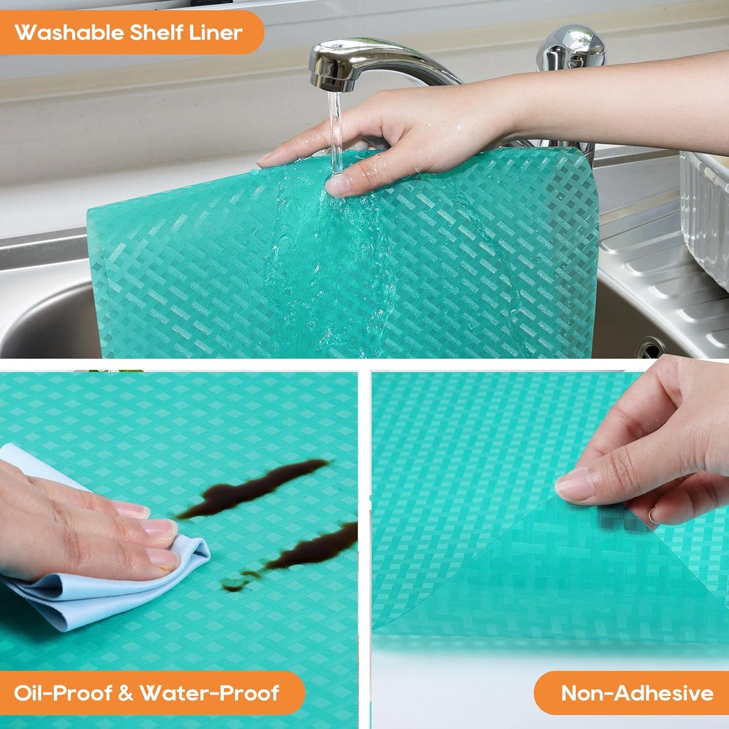 Shelf Liners for Kitchen Cabinets, Waterproof and Oil-Proof Kitchen Cupboard Liner, Refrigerator Liners and Plastic Drawer Mats EVA Non Adhesive Shelves, Fridge Blue 11.8 x 393.7 Inches
