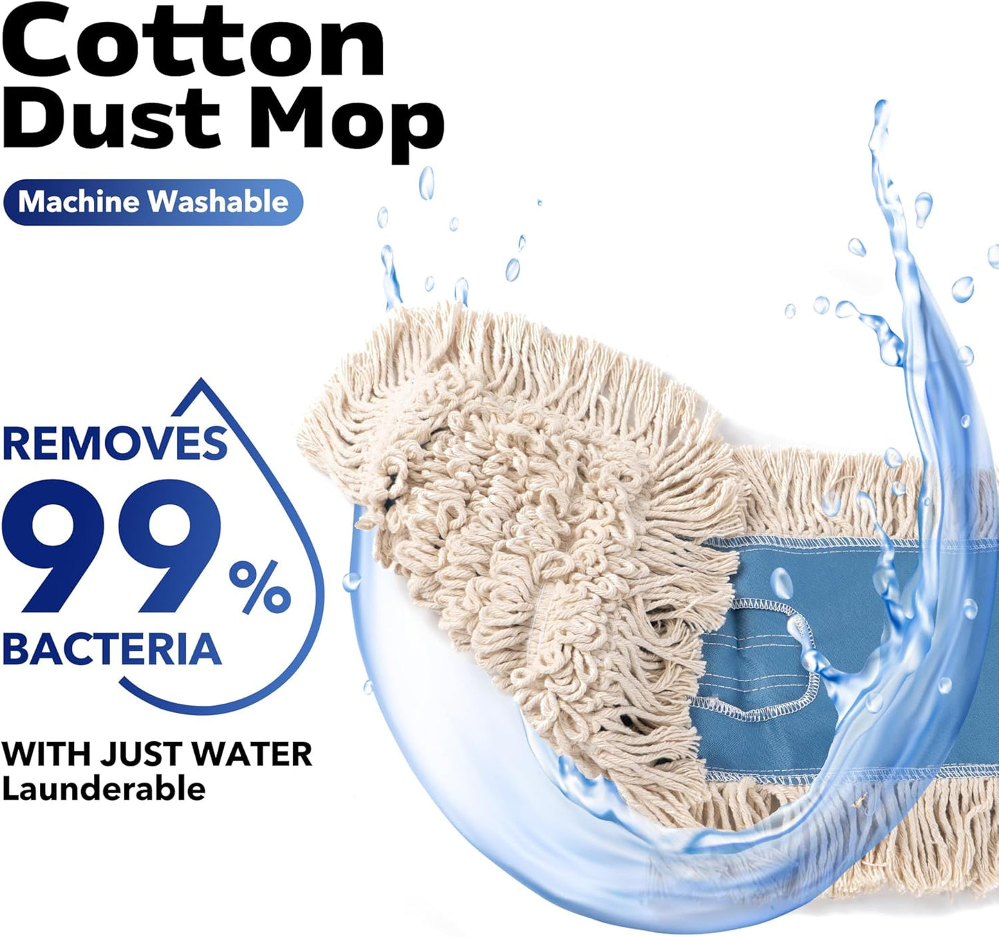 Matthew Cleaning 24'' Industrial Strength Cotton Dust Mop Refill Washable Replacement Heads for Residential & Commercial Use Fit Standard Dust Mop Frames, Hardwood,Concrete Floors Blue&White 1 Pack