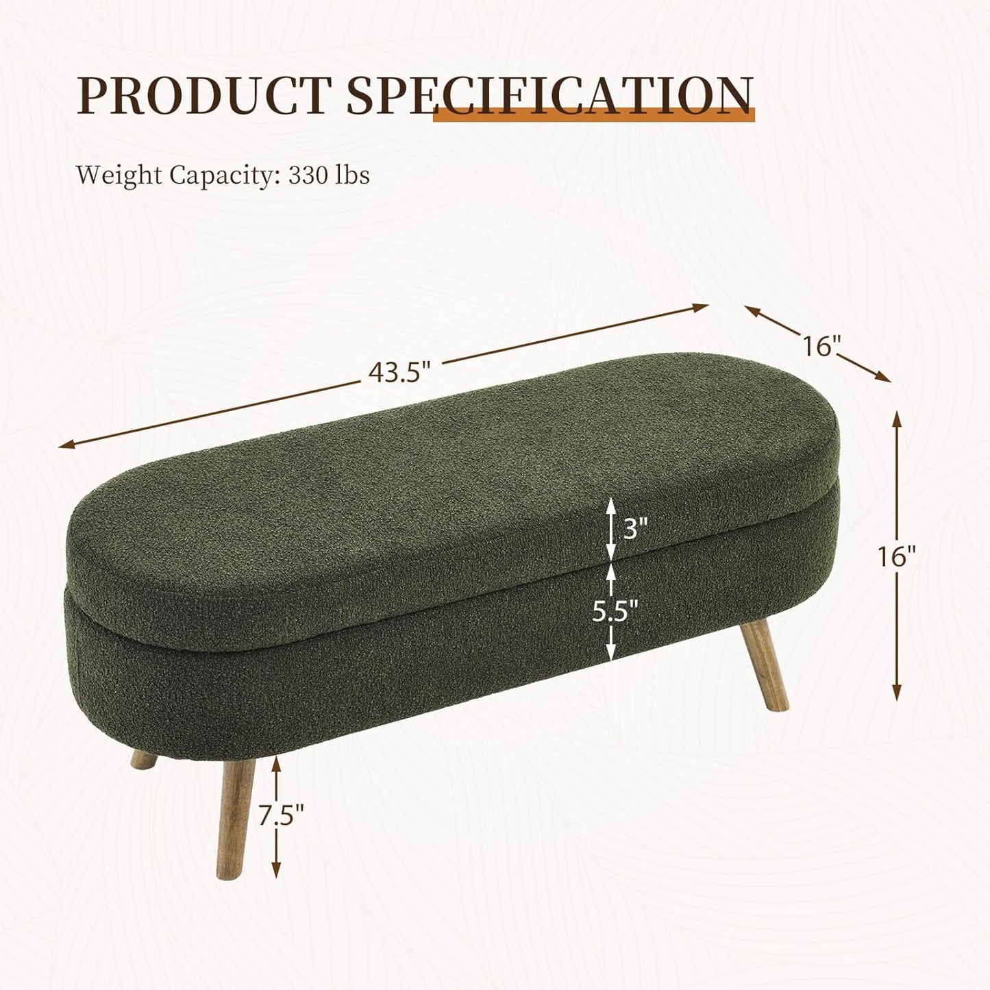 Furnimart 43.5" Queen Size Storage Bedroom Bench for End of Bed, Faux Linen Upholstered Storage Ottoman with Solid Wood Leg for Bedroom,Living Room, Entryway, Beige