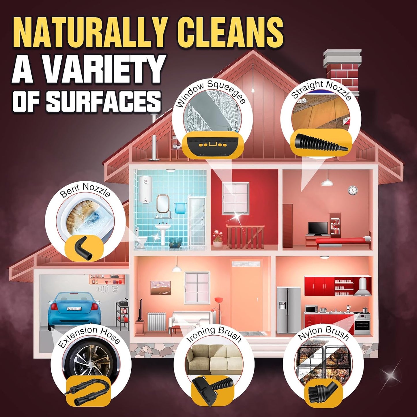 Pressurized Handheld Steam Cleaner for Home, Multi-Surface Steamer with 12 Accessories, 12.8oz Natural Steamer for Cleaning Car, Bathroom, Shower, Upholstery, Grout, Window, Grease