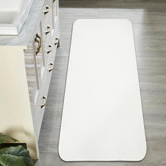 Bath Mat,Ultra Thin Bathroom Runner Rugs,Large Bath Mats for Bathroom,Quick Dry,Non-Slip,Machine Washable,Low Pile,Bath Rug,Shower Outside,Sink,Home Decor Accessories.White,1'9"x3'11"（21x47inch）