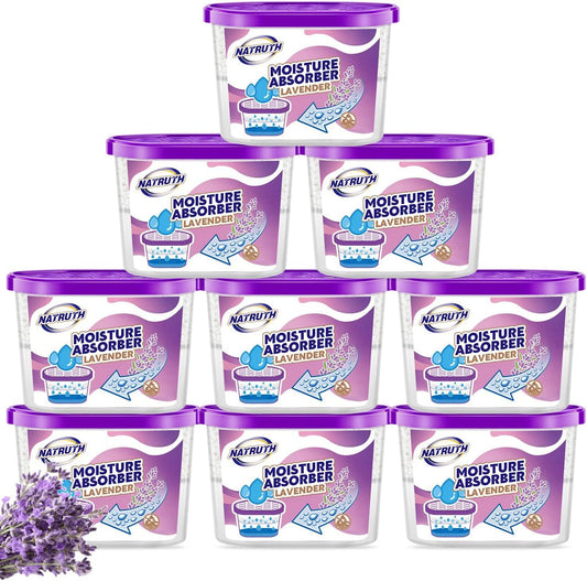 NATRUTH Moisture Absorbers with Lavender Scent,9-Pack Portable Closet Dehumidifier, Odor Eliminator Absorber Bucket, Unscented Humidity Absorber,Cleaner Air Dehumidifier for Closet,Bathrooms