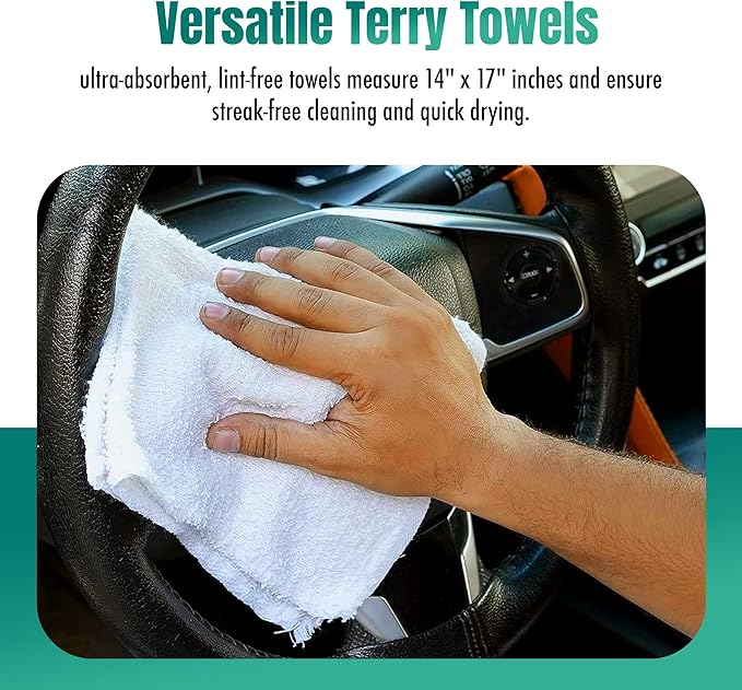 ZUPERIA Terry Towels Pack of 120 (14" X 17" Inches) 100% Cotton Terry Barmop Towels - Absorbent & Durable Bar Rags, Multipurpose Cleaning Rags for Home, Automotive & Garage Cleaning Supplies (White)