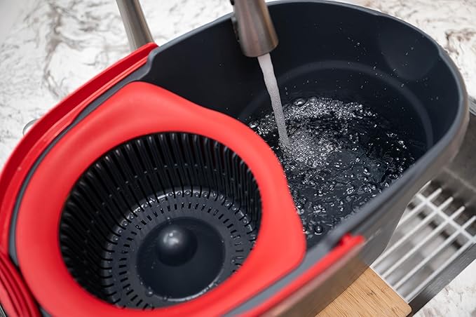 O-Cedar EasyWring Microfiber Spin Mop & Bucket Floor Cleaning System + 2 Extra Refills, Red/Gray