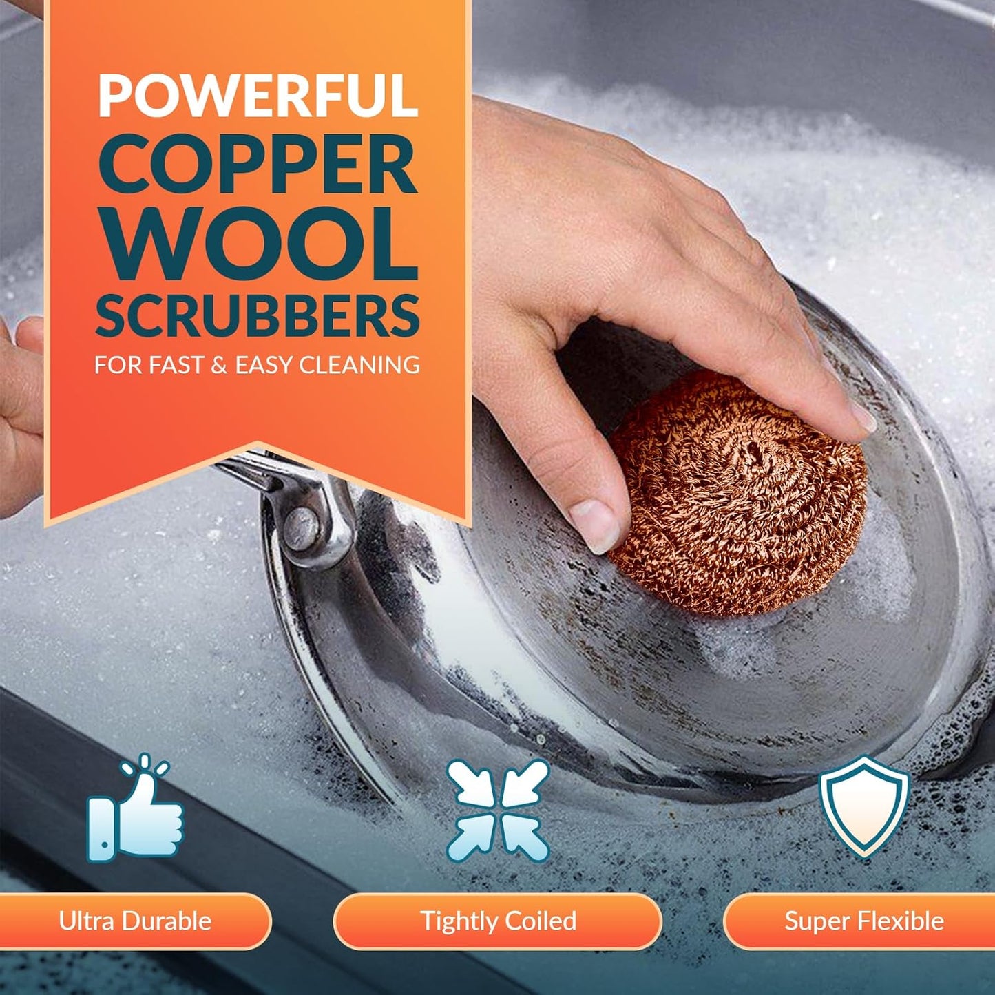 PAMI Heavy Duty Non Scratch Copper Scrubbers for Pots and Pans, Copper Wool Scrubber, Reusable Scouring Pads, Pack of 4