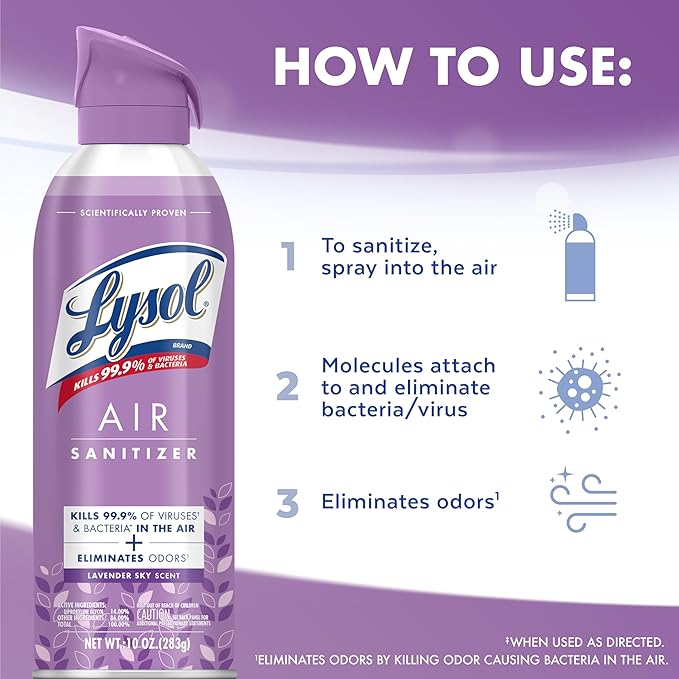 Lysol Air Sanitizer Spray with Bacterial Odor Eliminator for Home & Office, Sanitizing Air Spray, Air Freshener Alternative, Simple Fresh + Cotton Blossom + Lavender Sky, 10 oz (Pack of 3)