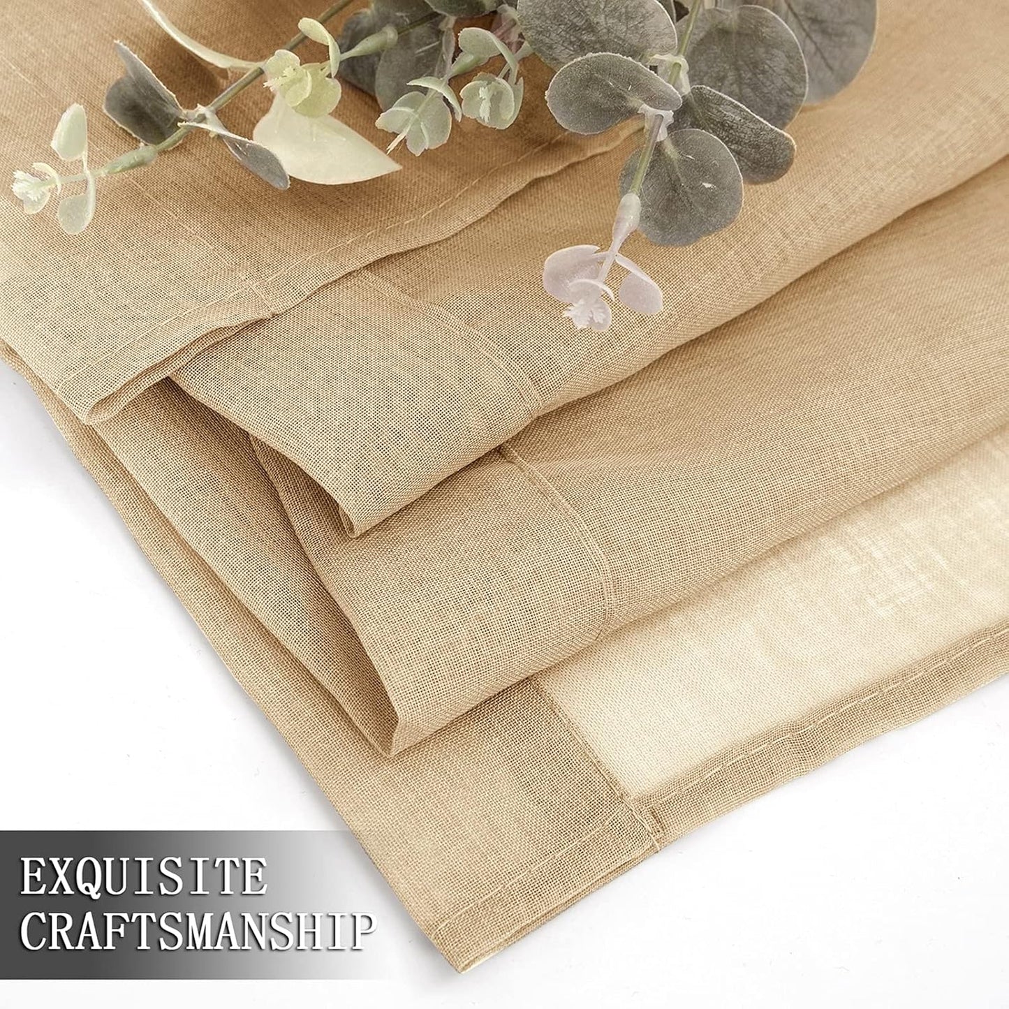 Tollpiz Short Sheer Curtain Living Room Linen Textured Curtains Sheer Light Filtering Voile Rod Pocket Curtain for Bedroom, 38 x 54 inches Long, Beige, Set of 2 Panels
