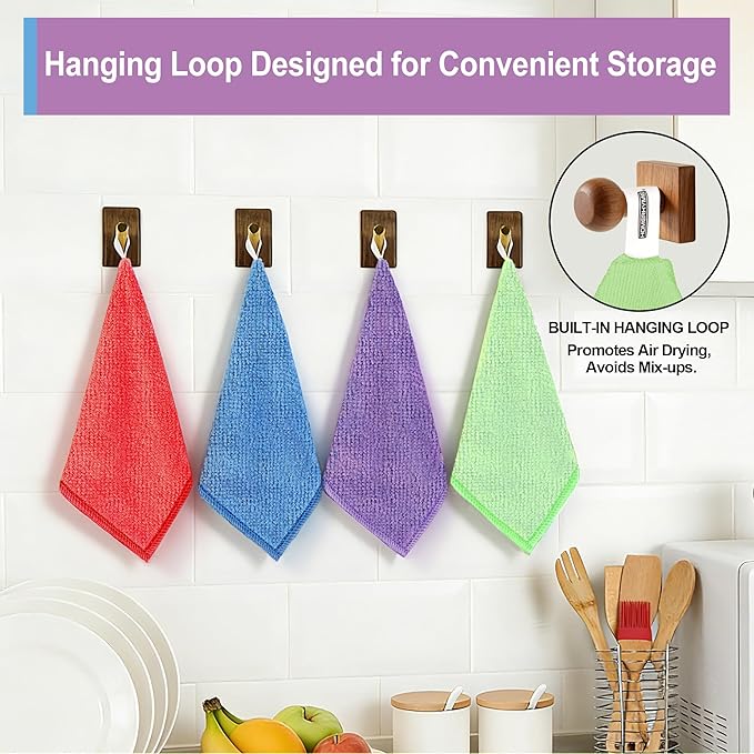 HOMERHYME Microfiber Cleaning Cloth, 12 Pack Cleaning Rags,12" X 11" Lint Free Dish Towels Wash Cloths, Reusable Microfiber Towels for Home and Kitchen Bathroom Apartment Cleaning Supplies, Assorted