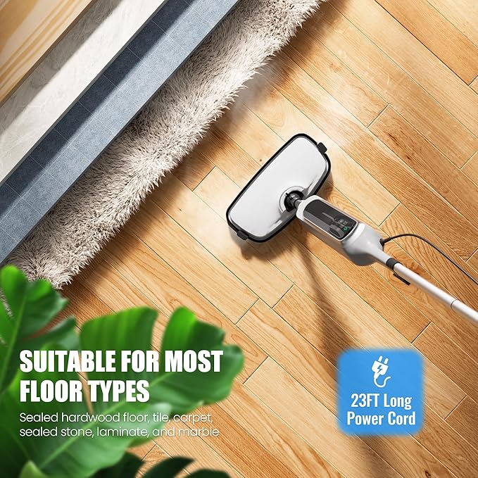 12 in 1 Steam Mop, Detachable Handheld Steam Cleaner for Home, 23FT Cord, for Hardwood Floor Cleaning, Tile, Carpet, Furniture, Clothes, Windows, Grey