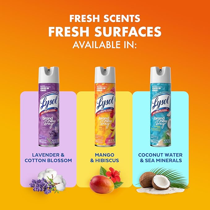 Lysol Disinfectant Spray, Sanitizing and Antibacterial Spray, For Disinfecting and Deodorizing, Mango & Hibiscus, 19 Fl. Oz (Pack of 2)