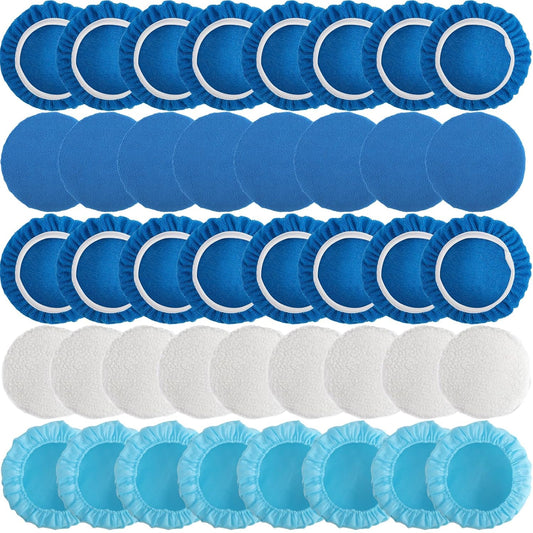 40 Pieces Polishing Bonnet Pads,Car Polisher Pad Bonnet 5-6 Inch, Car Buffer Bonnets Microfiber Bonnet Waxers Bonnet Set,Mix Pack 24 Microfiber 8 Non Woven 8 Woolen for Car Polisher