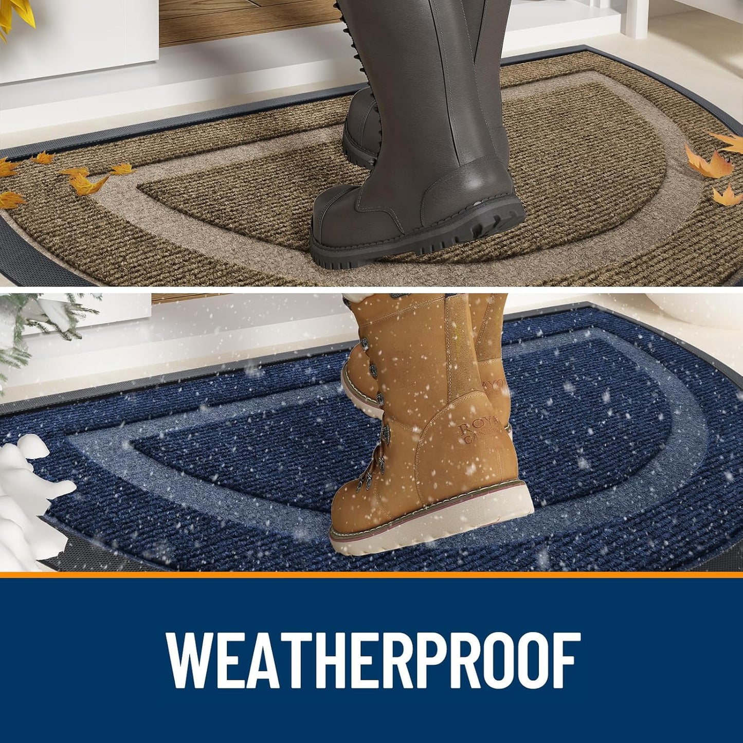 OLANLY Half Circle Door Mat Indoor Outdoor Entrance Welcome, Waterproof All-Season, All-Weather Doormat, Sturdy Natural Rubber, Low Profile, Easy Clean Patio Porch Entryway Mat, 29.5x17, Grey
