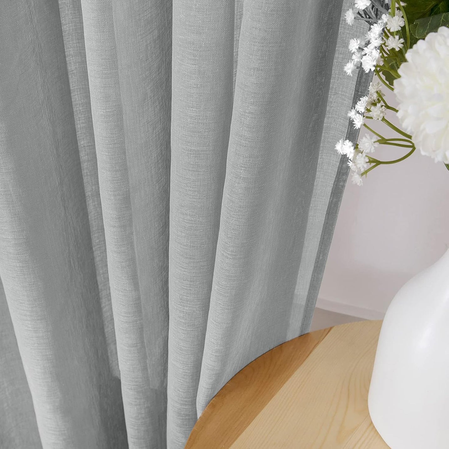 Tollpiz Sheer Tier Curtain Linen Textured Half Kitchen Curtains Sheer Light Filtering Rod Pocket Voile Small Curtains for Bathroom, 25 x 36 inches Long, Silver Grey, Set of 2 Panels