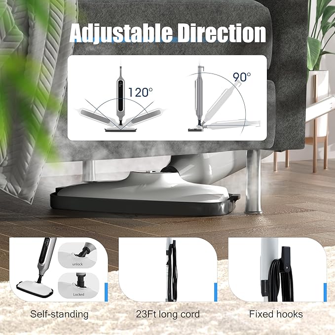 12 in 1 Steam Mop, Detachable Handheld Steam Cleaner for Home, 23FT Cord, for Hardwood Floor Cleaning, Tile, Carpet, Furniture, Clothes, Windows, Grey