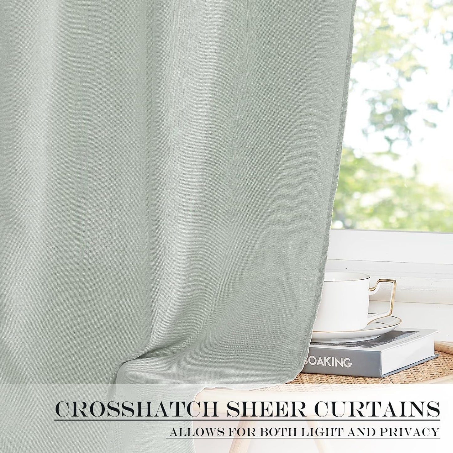 NICETOWN Linen Door Curtain - Privacy Light Filtering Tricia Window Curtains for Patio French Front Door Sidelight Curtain Tie up Shade for Classroom, W26 x L50 inch, 1 Panel, Sage Green