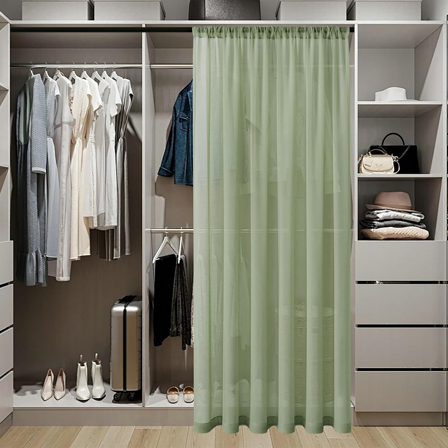 Tollpiz Sheer Door Curtains Closet Linen Textured Curtains Sheer Doorway Light Filtering Voile Rod French Door Pocket Curtain Patio Door, 25 x 72 inches Long, Sage Green, Set of 1 Panel