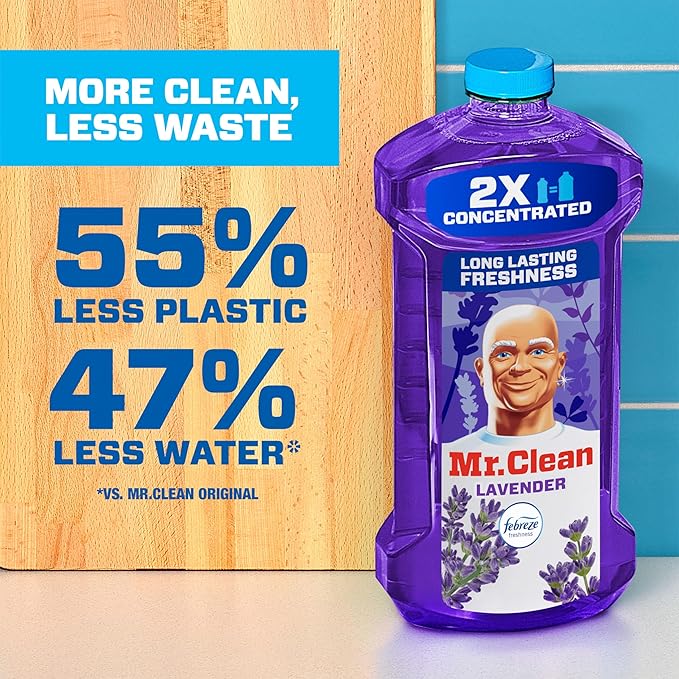 Mr. Clean All Purpose Cleaner,Floor Cleaner for Mopping Home,Bathroom,& Kitchen,Cleaning Liquid for Mop & Bucket,Cleaning Supplies,Multi-Surface Dilutable,Lavender,41oz,(Pack of 4)