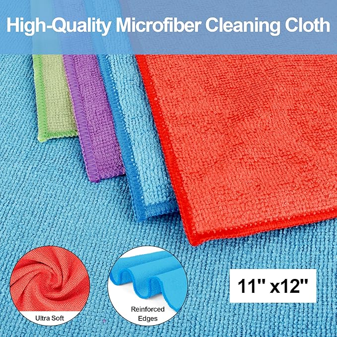 HOMERHYME Microfiber Cleaning Cloth, 52 Pack Cleaning Rags,12" X 11" Lint Free Dish Towels Wash Cloths, Reusable Microfiber Towels for Home and Kitchen Bathroom Apartment Cleaning Supplies, Assorted
