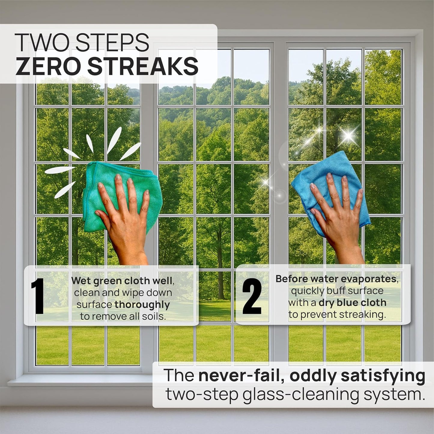 Claro 2 Step Glass Cleaning Cloth 8-Pack – Green Wet & Blue Dry Microfiber Towels Cleaning for Windows, Mirrors & Glass - Streak and Lint Free Cloth for Home, TV, Shower - Machine Washable
