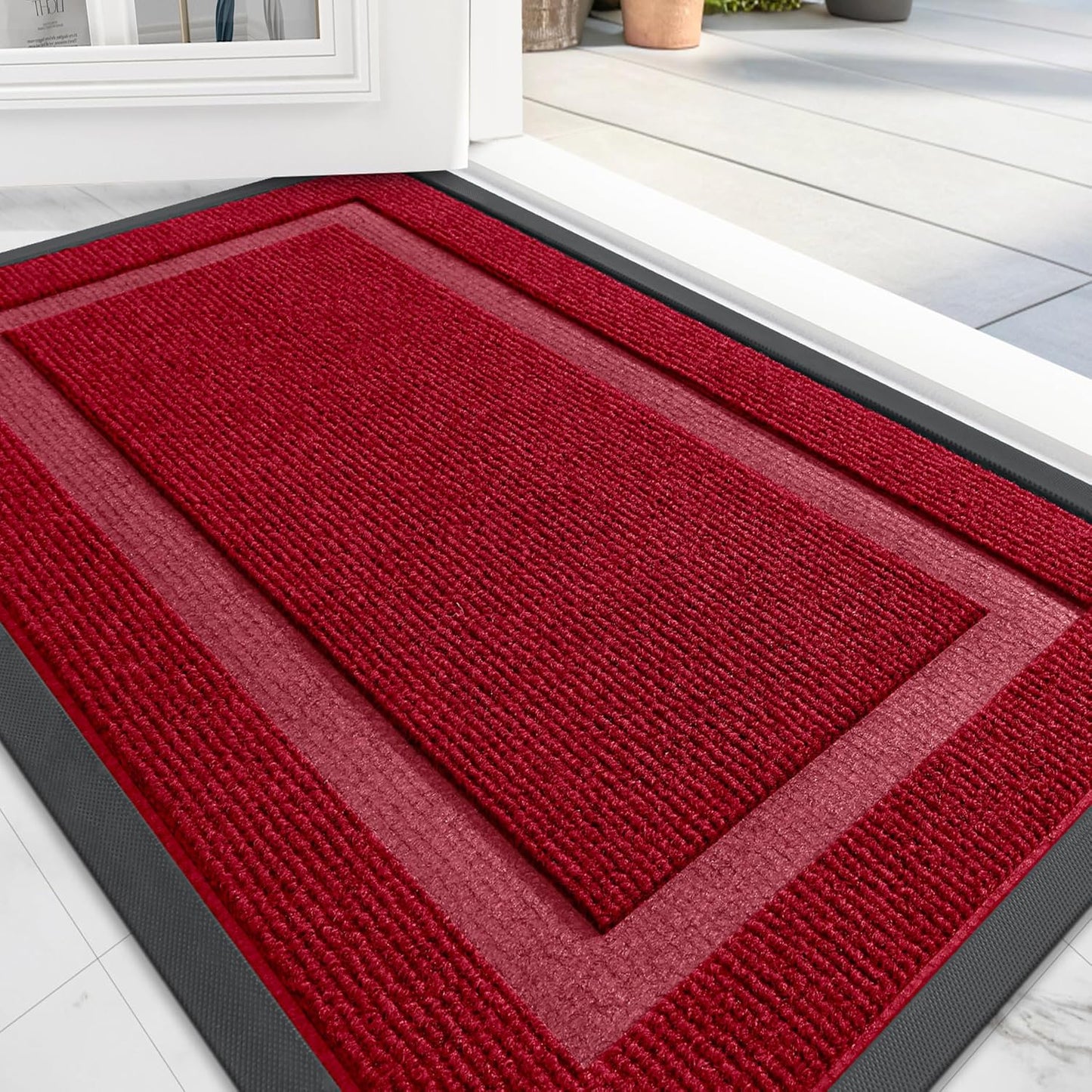 OLANLY Front Door Mat Indoor Outdoor Entrance, Waterproof All-Season, All-Weather Doormat, Sturdy Natural Rubber, Fade Resistant, Low Profile, Easy Clean Patio Porch Entryway Mat, 71x47, Wine Red