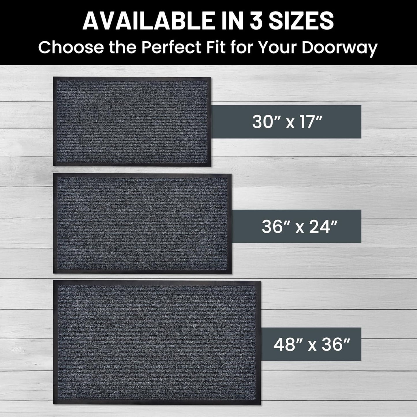 Sierra Concepts Front Door Mat Welcome Floor Mats - Entryway Indoor Outdoor Entrance Doormat, Patio, Porch, Muddy Shoe, Inside Outside Low Profile, 30x17 inches, 2-Pack Gray