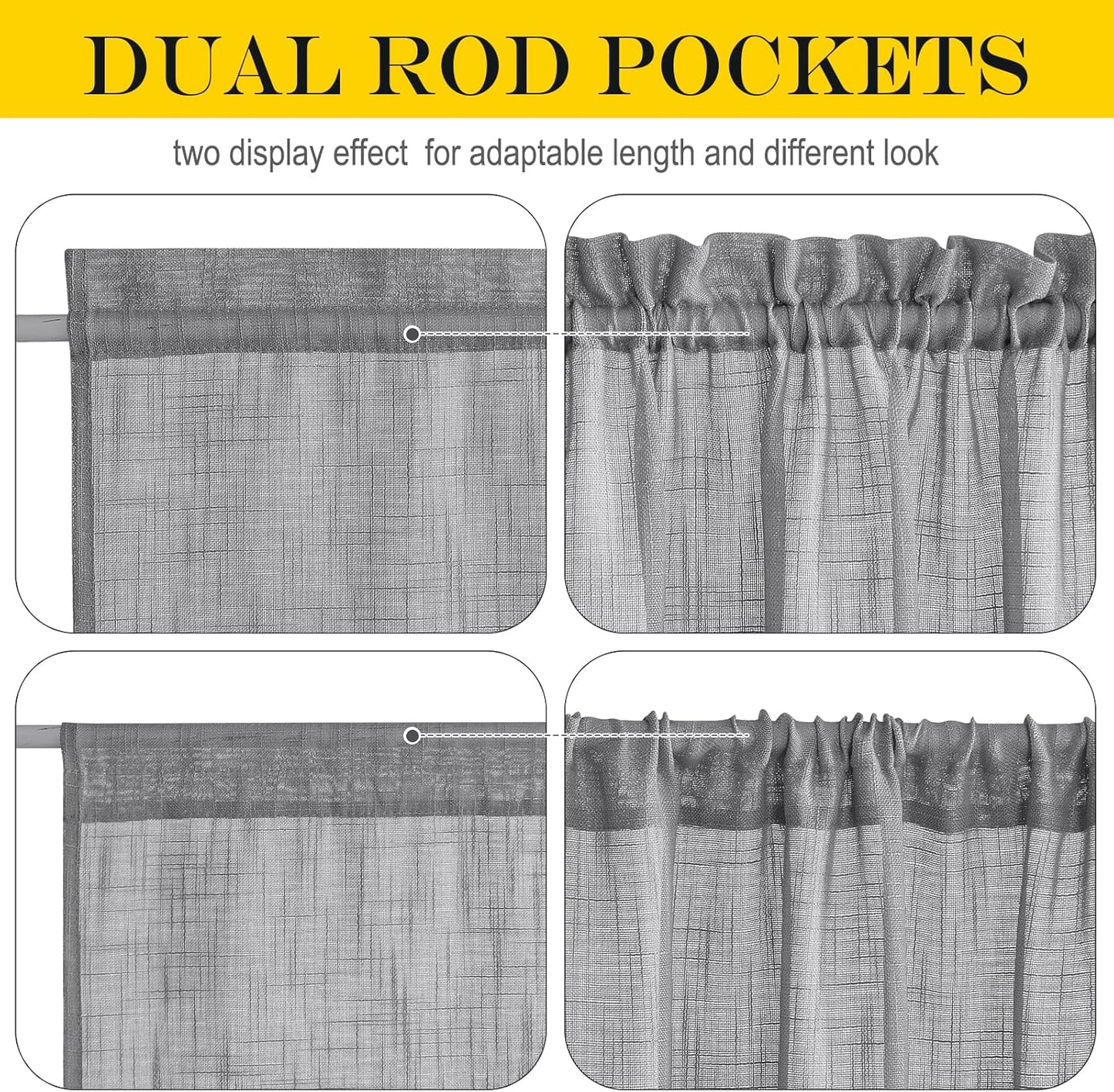 NICETOWN French Door Curtain with Tieback, Rustic Semi-Sheer Back Front Door Shade 50 Inches Long Curtains, Short Curtain Light-Filtering Privacy Window Decor, 1 Panel, Dark Grey, 26" Wide