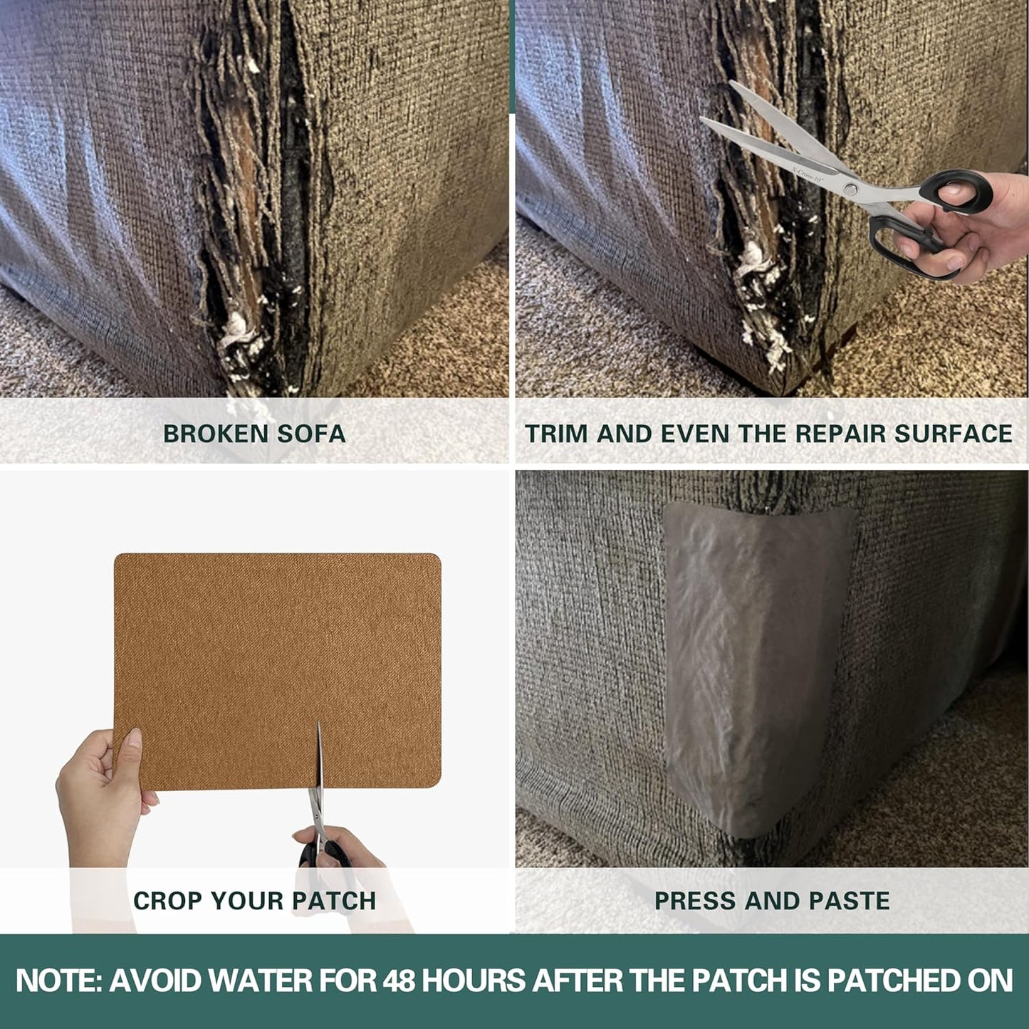Azobur Couch Patch Repair Fabric,Microfiber Fabric, Self-Adhesive, for Sofa Repair and Upholstery, 2 Pieces, 9.5 x 11 inches (Black)