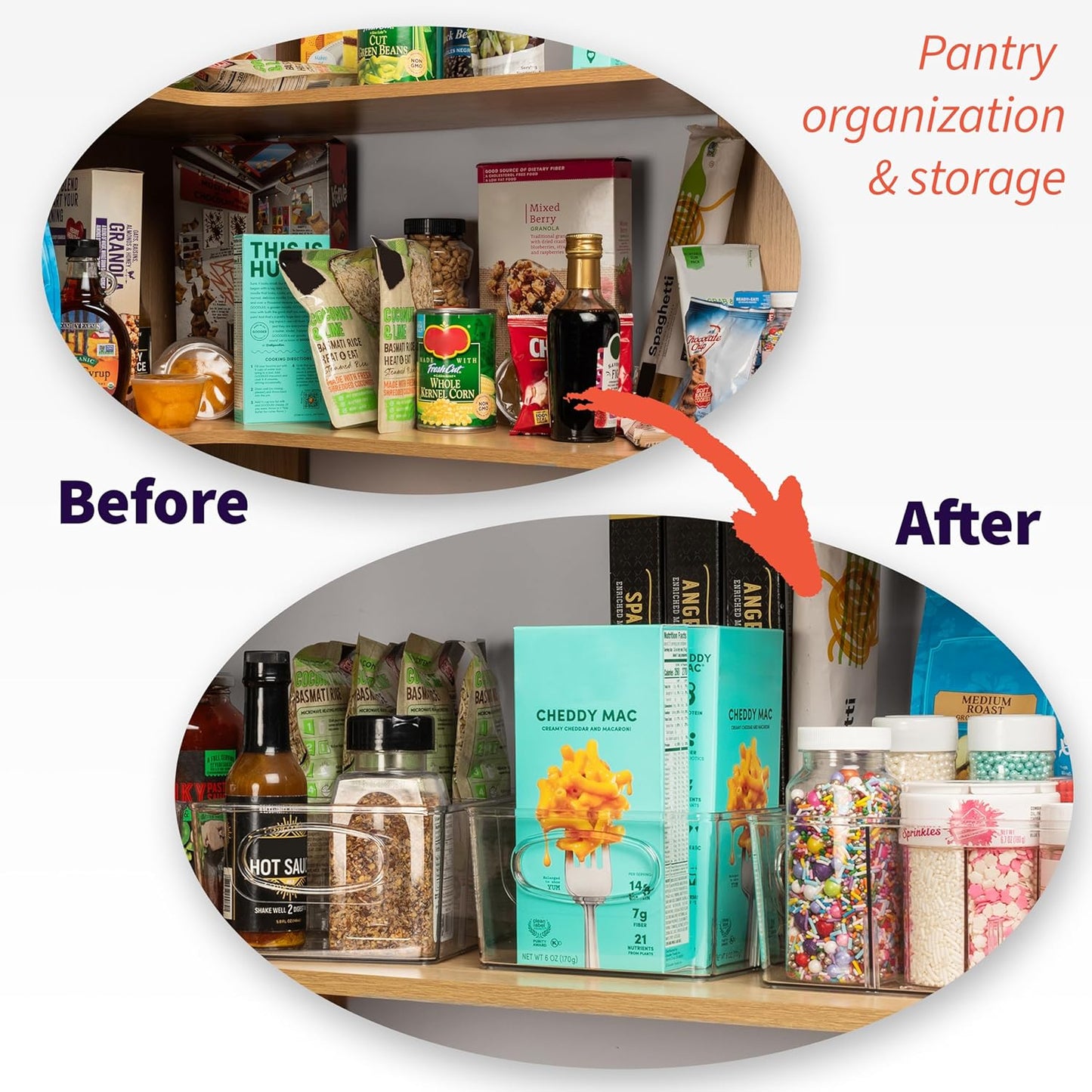 ClearSpace Plastic Pantry Organization and Storage Bins with Removable Dividers – Perfect Kitchen Organization or Kitchen Storage – Refrigerator Organizer Bins, Cabinet Organizers (2 Pack XL)