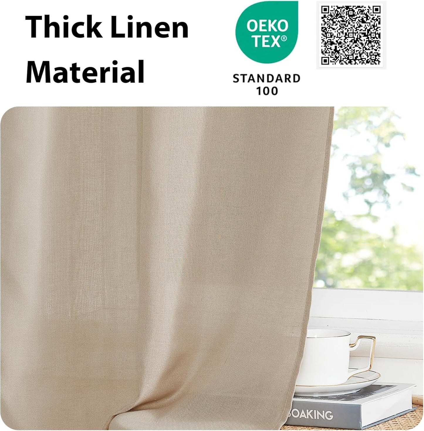 NICETOWN Glass Door Curtain Panel for French Door, Elegant Light Flitering Linen Curtains 40 inches Long for Bedroom Privacy Front Back Shade with Tieback, 1 Panel, 52 inches Wide, Angora