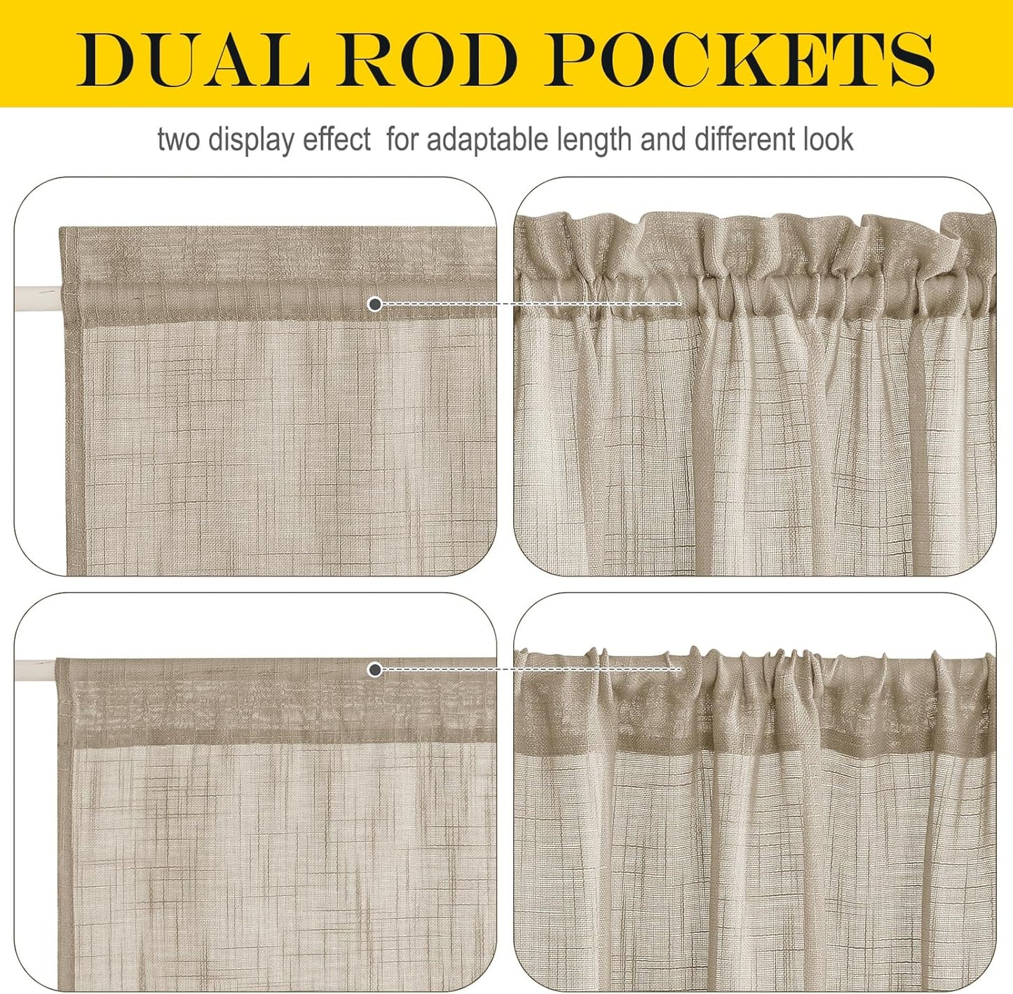NICETOWN Sheer Back Door Curtain - Linen Textured Sidelight French Door Panel with Bonus Tieback, Semi Sheer Privacy with Light Filter Window Treatment (52" Wide x 40" Long, Taupe, 1 Panel)