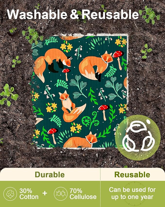 Swedish Dishcloths for Kitchen - 5 Pack Reusable Dish Cloths for Washing Dishes Absorbent Cute Funny Kitchen Towels Cleaning Sponge, Animal Forest