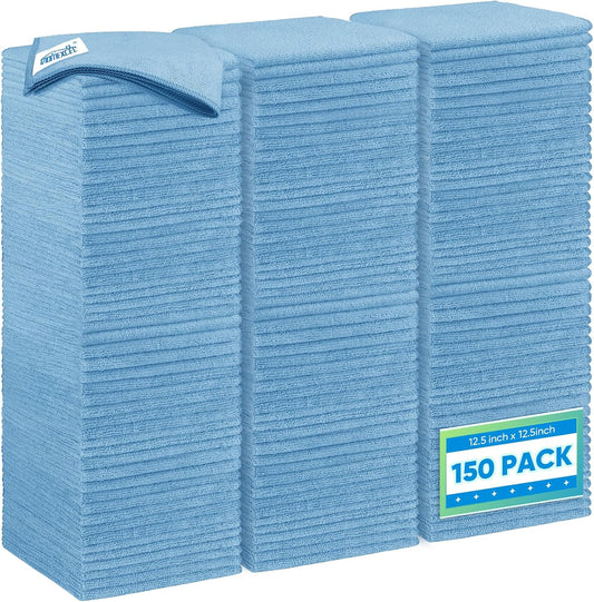 HOMEXCEL Blue Microfiber Cleaning Cloth 150 Pack, 12.5 x 12.5 inch Microfiber Towels for Cars, Ultra Absorbent Car Washing Cloth Cleaning Rags for Car Kitchen Window