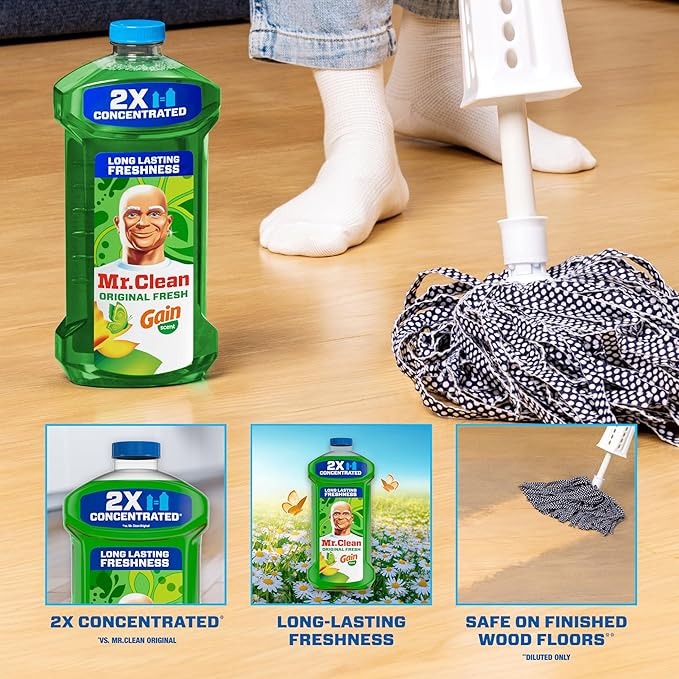 Mr. Clean All Purpose Cleaner,Floor Cleaner for Mopping Home,Bathroom,& Kitchen,Cleaning Liquid for Mop & Bucket,Cleaning Supplies,Multi-Surface Dilutable,Gain,41oz,(Pack of 4)