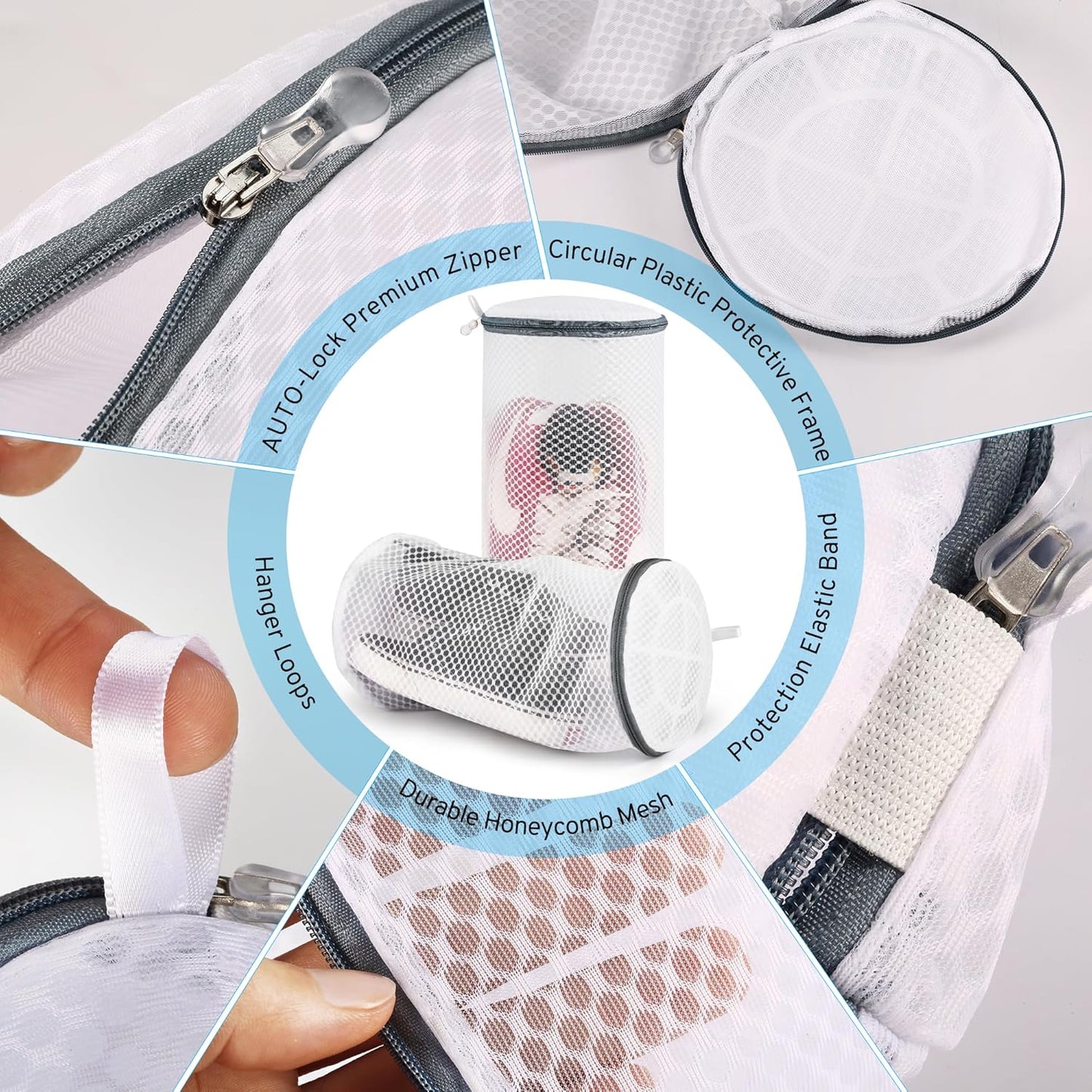 2 Pack 2 Size 120g Honeycomb Shoe Washing Machine Bag, Fabric Shoe Bag with Auto-Lock Zipper, Washing Laundry Bag for Sneaker, Running Shoes, Sock, Bras, Toys