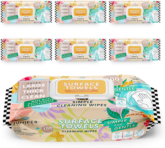 6 Packs Surface Cleaning Wipes Bleach Free, Thick & Large Dispose, All-Purpose Cleaner for Bathroom, Kitchen, Office, 600 Count Soft Flow, Biodegradable, Citrus Scent