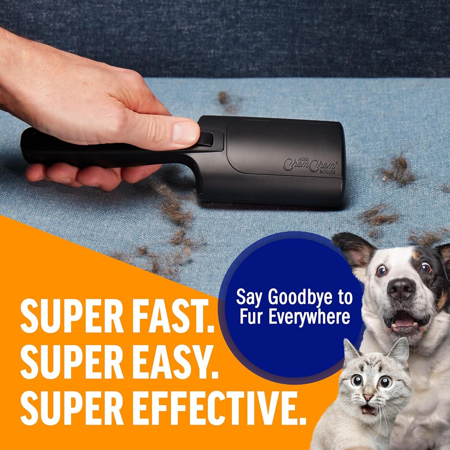 ChomChom Roller for Pet Hair - Reusable Lint Roller Pet Hair Removal Tool for Clothes, Couches, Cars and Travel - Cat Dog Hair Remover, Compact, No Sticky Refills Needed (Mini)