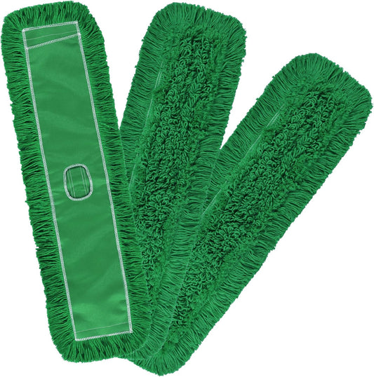 Matthew Cleaning 36'' Industrial Strength Cotton Dust Mop Refill Washable Replacement Heads for Residential & Commercial Use Fit Standard Dust Mop Frames, Hardwood, Concrete Floors Green 3 Pack