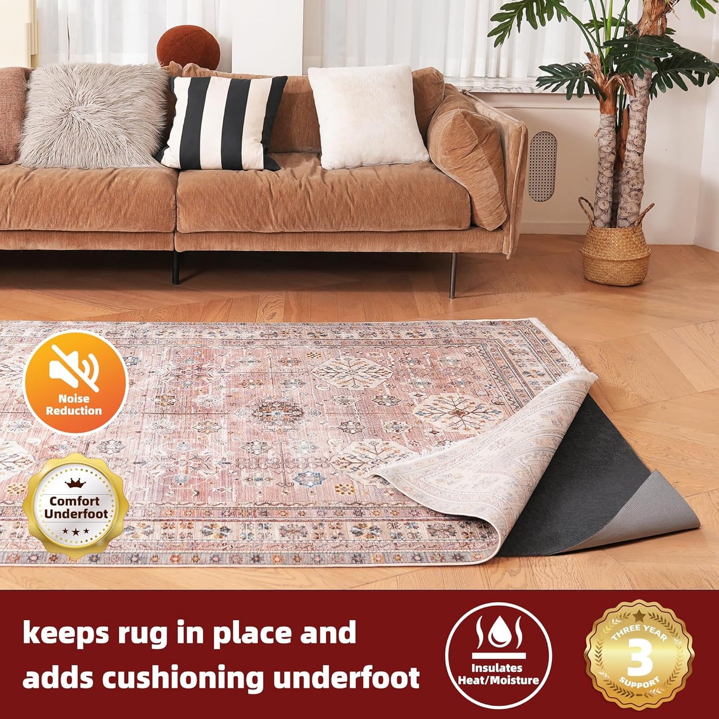 BAGAIL Felt and Natural Rubber Backing Rug Pads 1/4” Thick, 8 x 11 Ft Non Slip Rug Gripper Keep Rugs in Place, Under Area Rug Protective Cushioned Pads, Carpet Runners, Hardwood Floors Protection