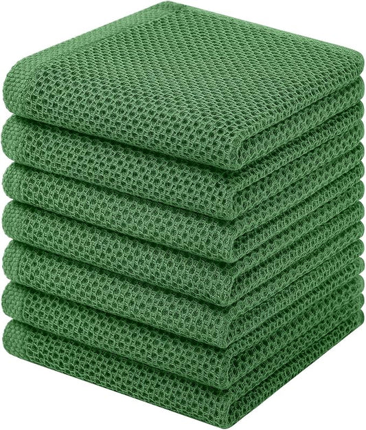 Homaxy 100% Cotton Waffle Weave Kitchen Dish Cloths, 7-Pack Ultra Soft Absorbent Dish Towels, Quick Drying Dish Rags, 12 x 12 Inches, Grass Green