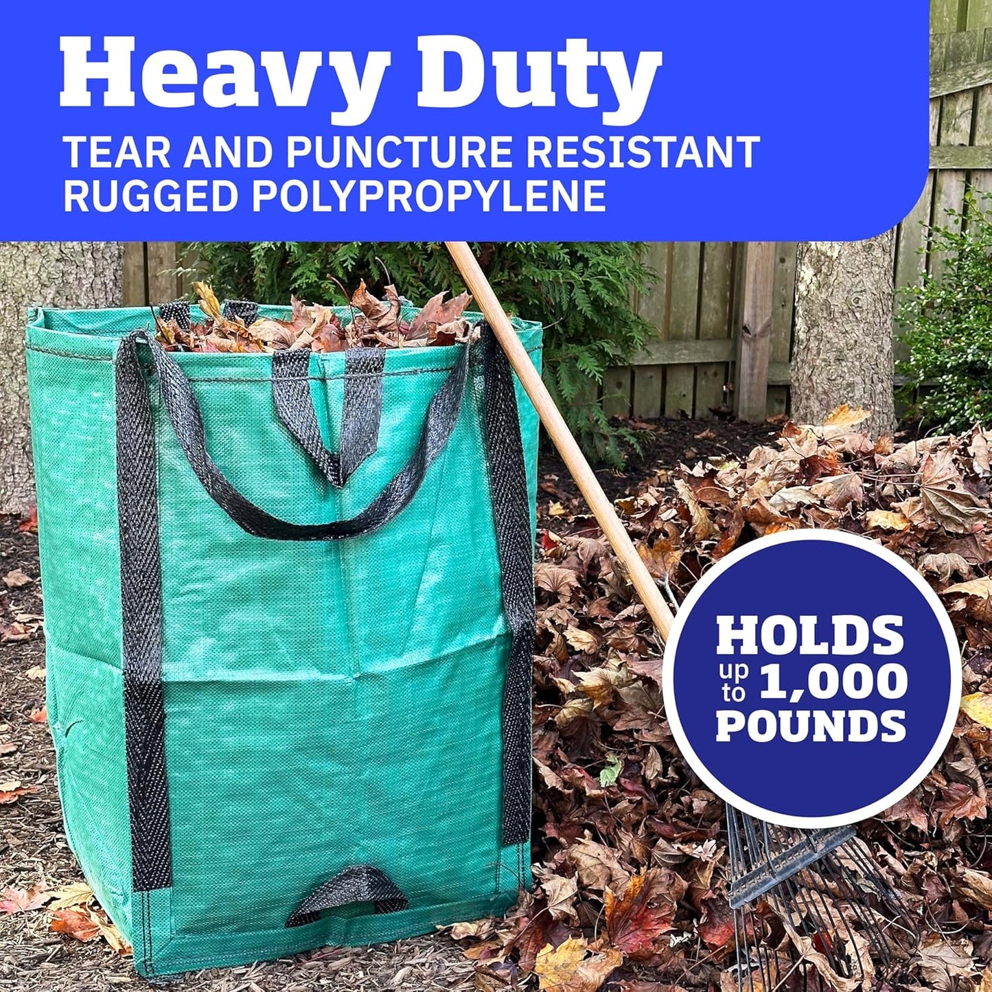 DURASACK Heavy Duty Home and Yard Bags 48-Gallon Reusable Self-Standing Lawn and Leaf Bags Garbage Can with Reinforced Handles, Green