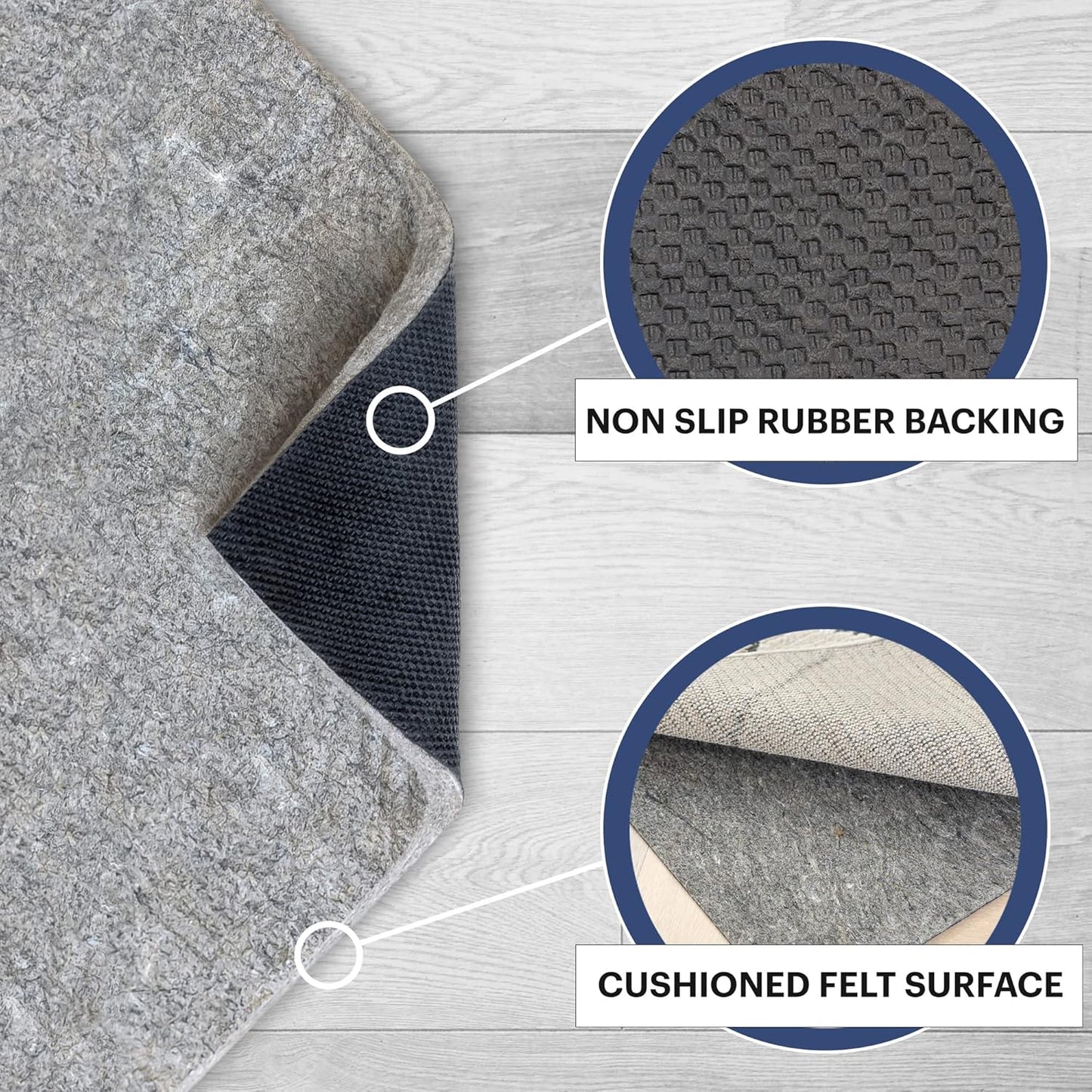 RUGPADUSA - Dual Surface - 5'x8' - 1/2" Thick - Felt + Rubber - Non-Slip Backing Rug Pad - Adds Comfort and Protection - for Hard Surface Floors