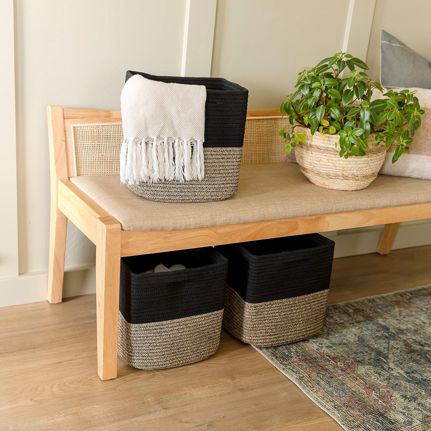 NaturalCozy Storage Cubes 11 Inch Cotton Rope Woven Baskets for Organizing, 3-Pack | Cube Storage Bin | Square Storage Baskets for Shelves Organizer, Classroom, Kids Toy Bins, Closet, Baby Nursery