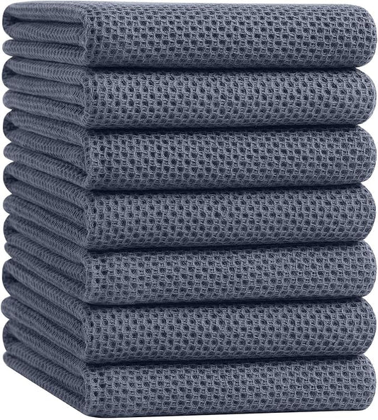 Homaxy 100% Cotton Oversized Waffle Weave Kitchen Dish Towels, 7-Pack Ultra Soft Absorbent Dish Towels, Quick Drying Cleaning Towels, 20 x 28 Inches, Dark Grey