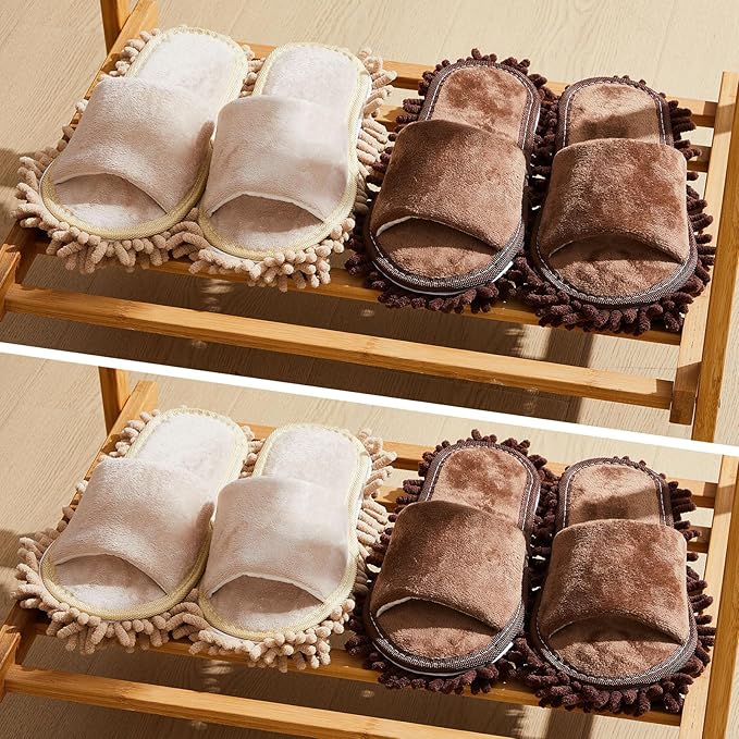 Jecery 4 Pair Washable Microfiber Mop Slippers Detachable Dusting Shoes for Floor Cleaning, Office & Home Use Suitable for Women & Men(Brown, Beige,L Size)