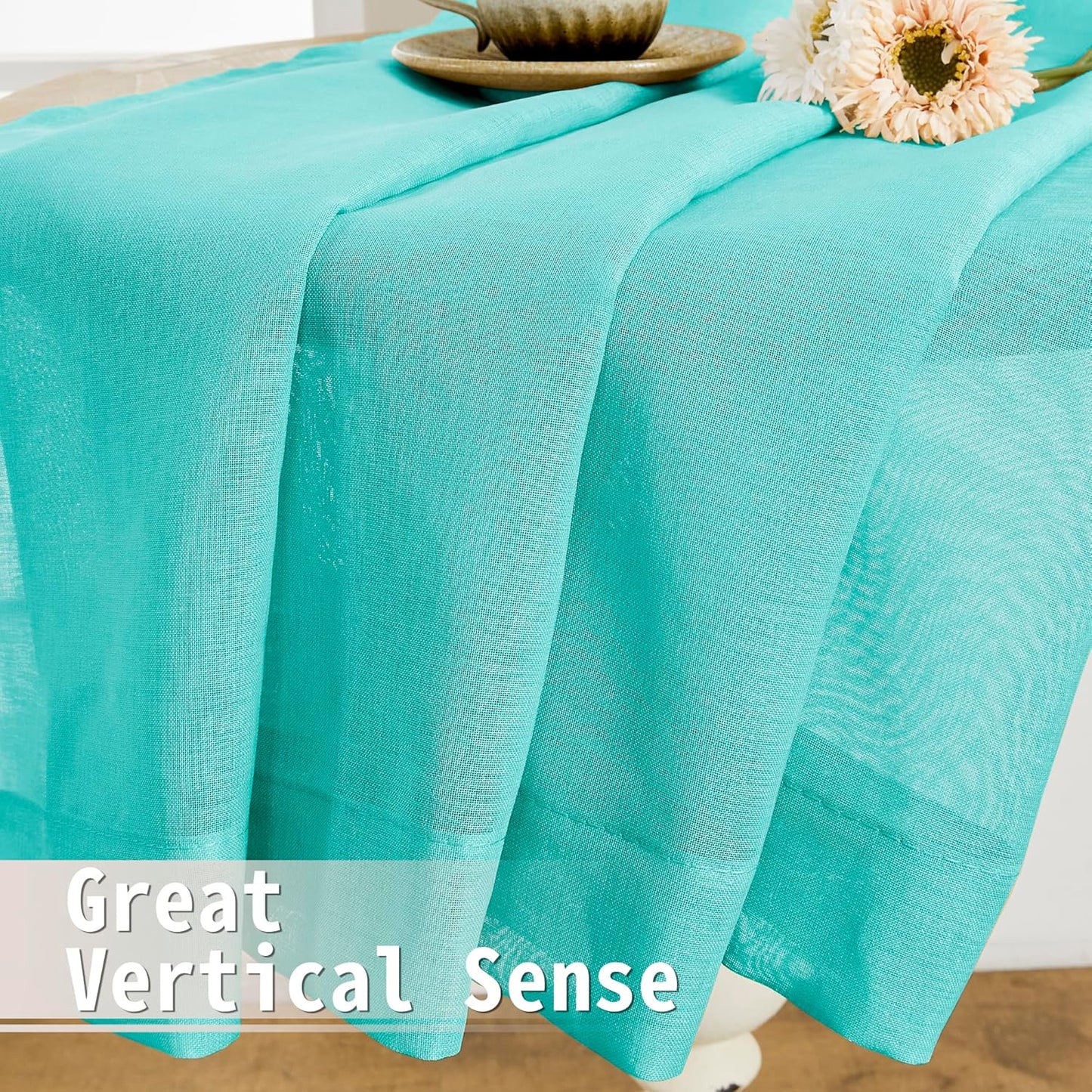 Tollpiz Sheer Door Curtains Closet Linen Textured Curtains Sheer Doorway Light Filtering Voile Rod French Door Pocket Curtain Patio Door, 25 x 72 inches Long, Aqua Blue, Set of 1 Panel